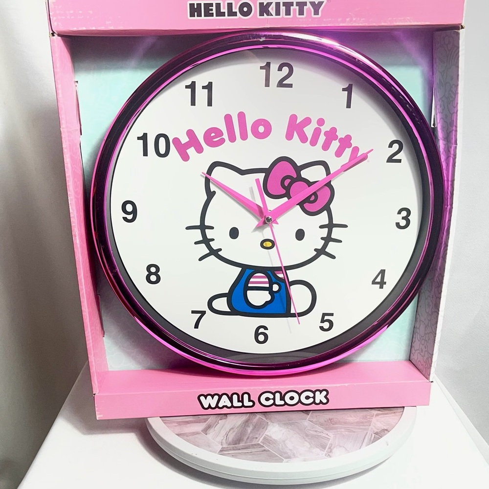 Hello Kitty Wall Clock Pink Frame Sanrio Kids Room Decor 10in Cute
